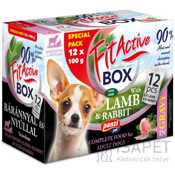 FitActive Fit-a-Box alutasakos eledel kutyáknak bárányos és nyulas ízben 12x100g