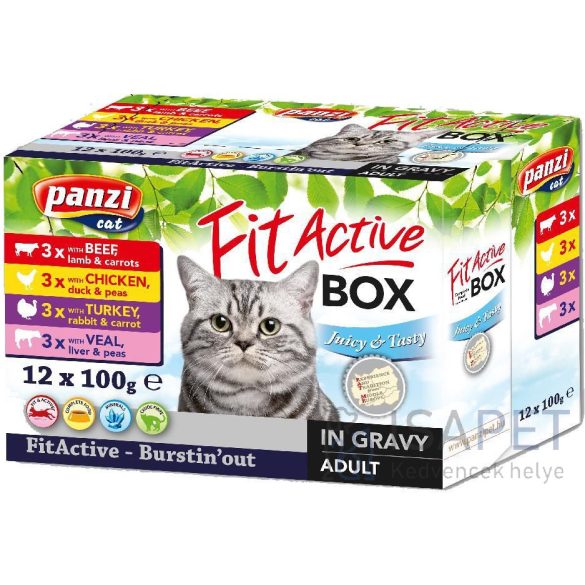 FitActive Fit-a-Box alutasakos eledel macskáknak vegyes ízekben - Multipack 12x100g