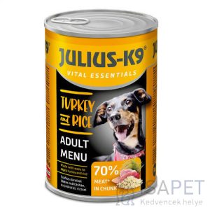 Julius-K9 Turkey & Rice szaftos húsdarabok ízletes mártásban konzerv kutyáknak 1,24kg