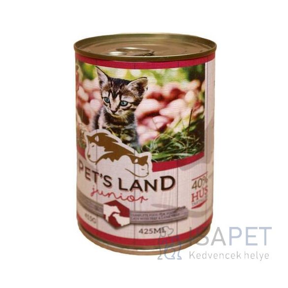 Pet's Land Cat Junior konzerv marhamájjal, bárányhússal és almával 415g