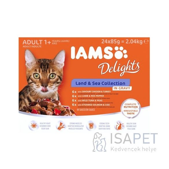 IAMS Cat Delights – Land & Sea – Szószos – Multipack 48x85 g