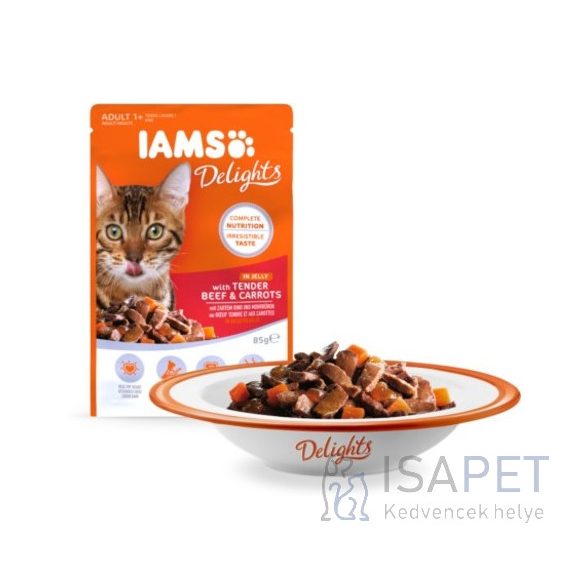 IAMS Cat Delights - Marhahús és répa falatok aszpikban 85 g