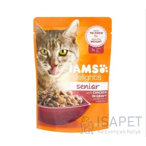 IAMS Cat Delights Senior – Csirke falatkák ízletes szószban 85 g