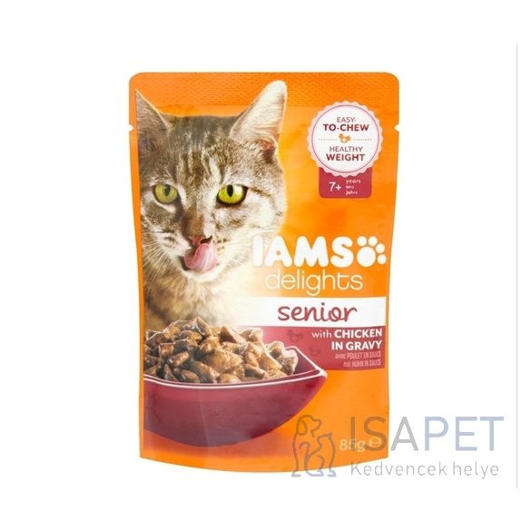 IAMS Cat Delights Senior – Csirke falatkák ízletes szószban 85 g