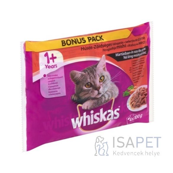 Whiskas Húsos, zöldséges válogatás – Alutasakos eledel – Multipack 4x100 g